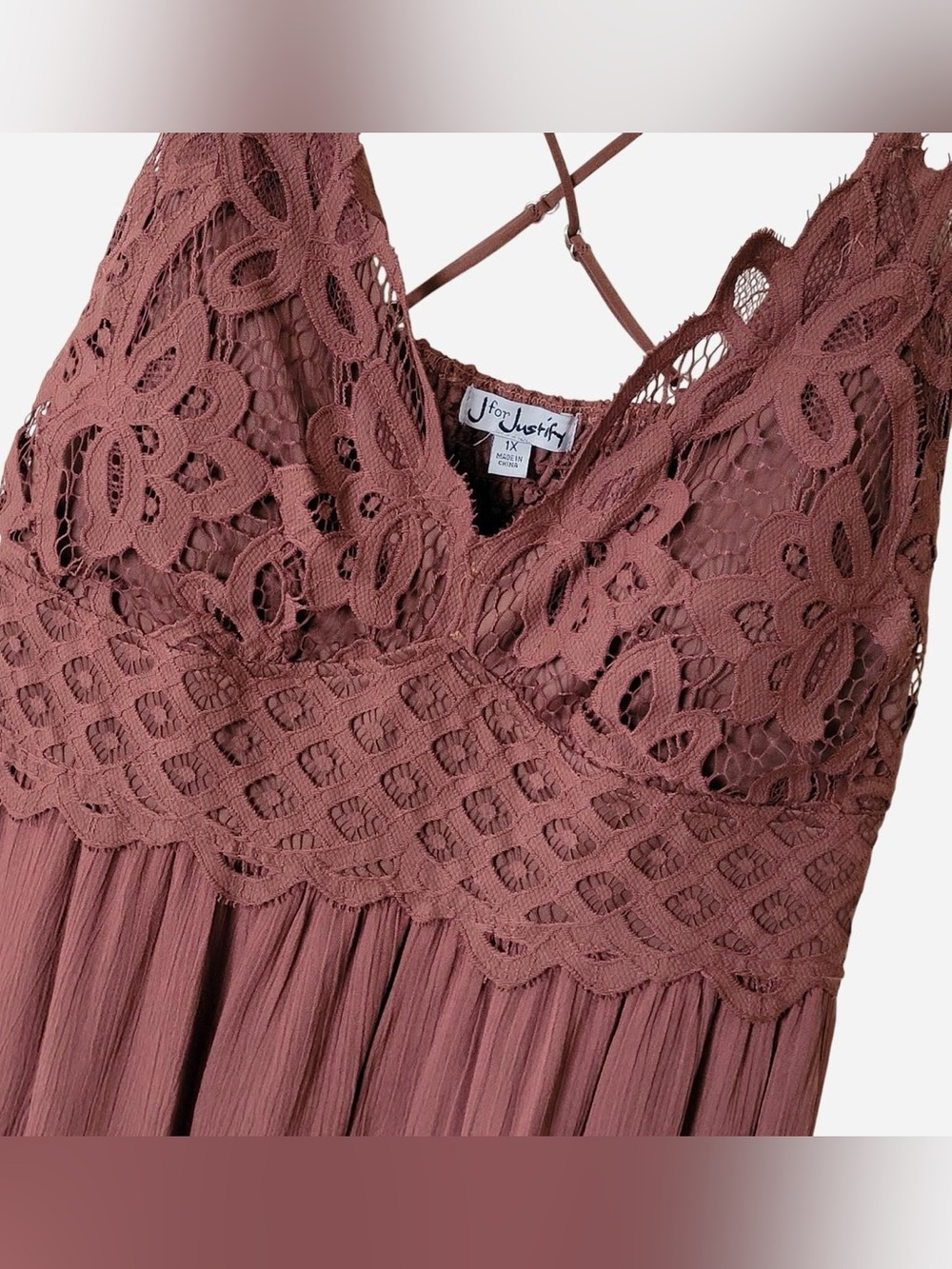 Women's Brown Plus Size Lace Maxi Dress